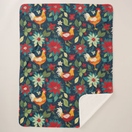 Manta Sherpa Pollos De Granja Y Poinsettias