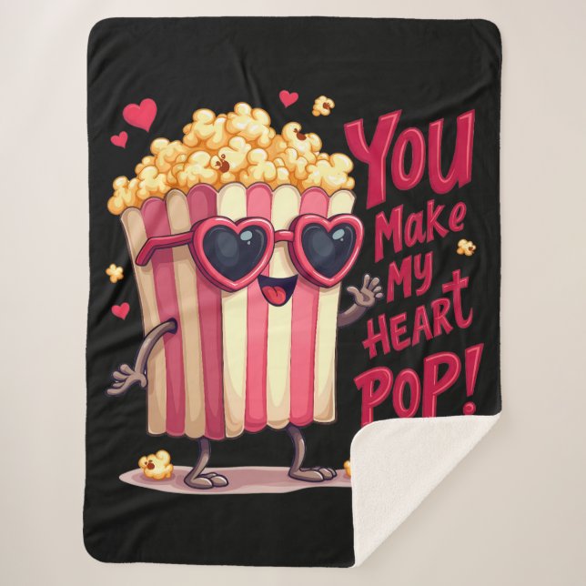 Manta Sherpa Popcorn Heart Pop Valentine Design (Anverso)