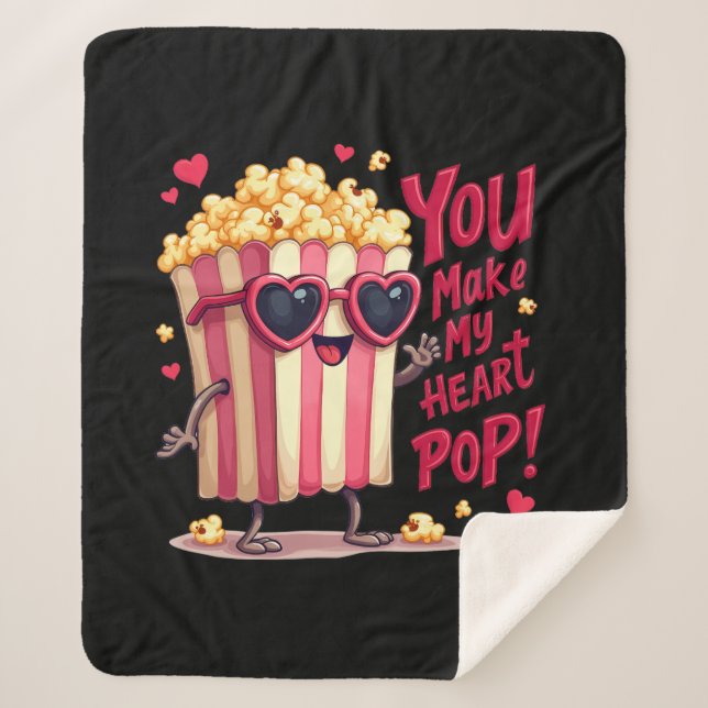 Manta Sherpa Popcorn Heart Pop Valentine Design (Anverso)