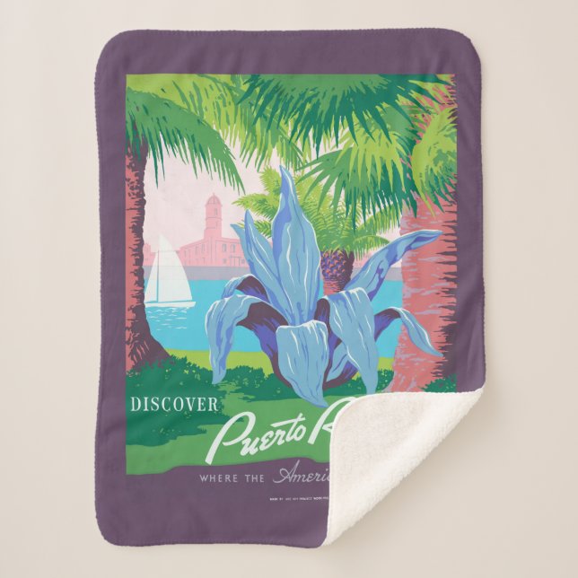 Manta Sherpa Poster de viajes de época promocionando Puerto Ric (Anverso)