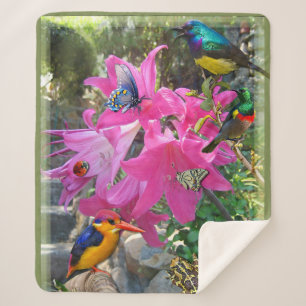 Manta Sherpa Poster Pink-Amaryllis y Kingfisher