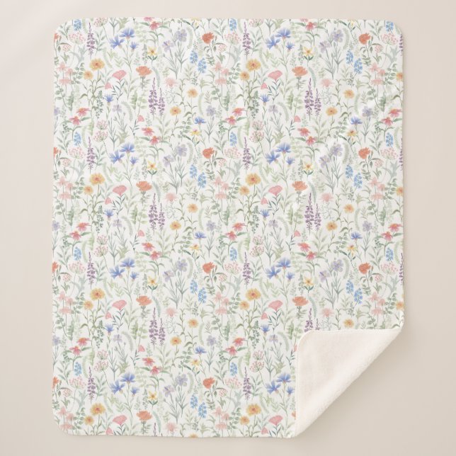 Manta Sherpa Pradera de flores silvestres coqueta (Anverso)