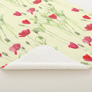 Manta Sherpa Pradera de verano de amapolas rojas, flores silves