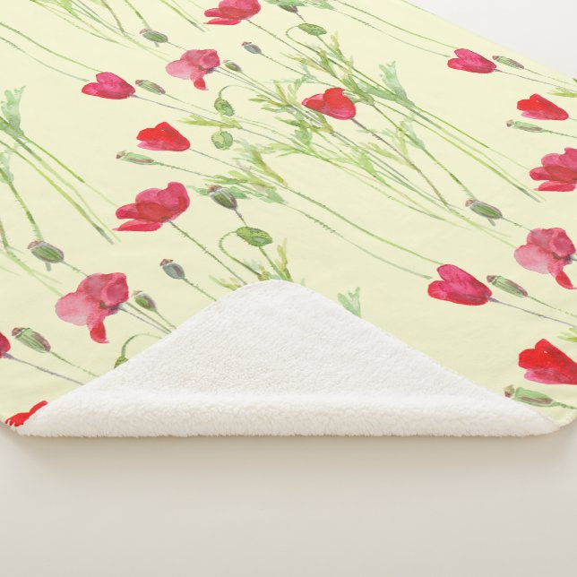 Manta Sherpa Pradera de verano de amapolas rojas, flores silves (3/4)