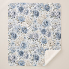 Manta Sherpa Preciosa Rosa Azul Floral Acuarela 