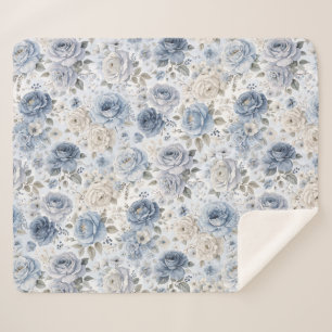 Manta Sherpa Preciosa Rosa Azul Floral Acuarela 