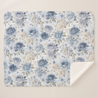 Manta Sherpa Pretty Blue Rose Floral Watercolor 