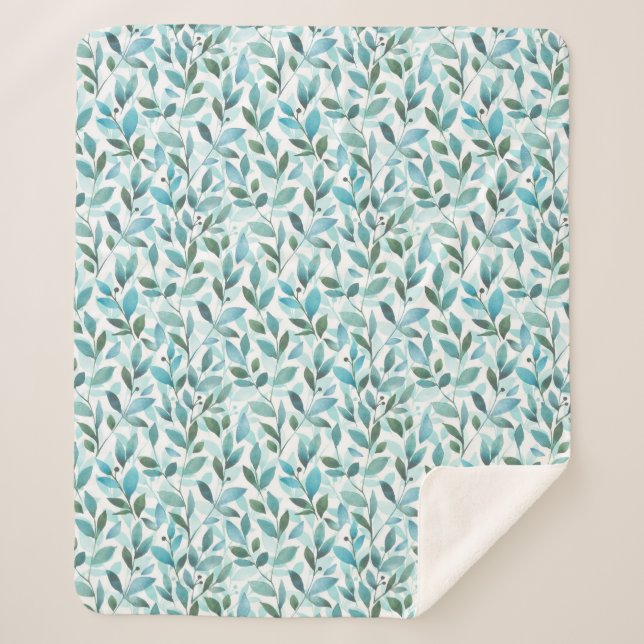 Manta Sherpa Primavera. Patrón floral de acuarela (Anverso)