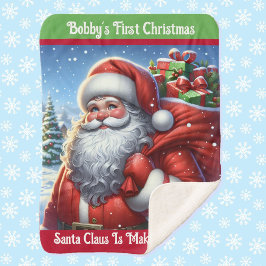 Manta Sherpa Primer nombre personalizado de Papá Noel de Navida