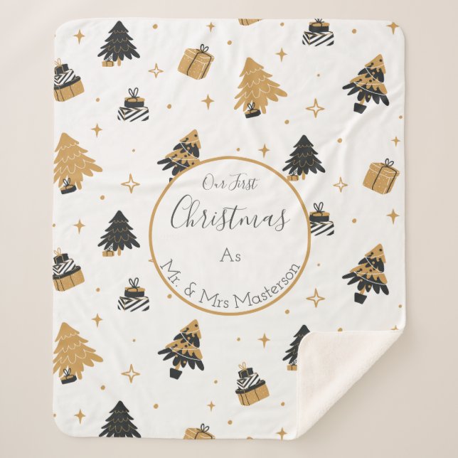 Manta Sherpa Primera Navidad casado Sr. y Sra. Personalizado (Anverso)