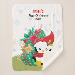 Manta Sherpa Primera niña Navidad Penguin Sherpa Blanket