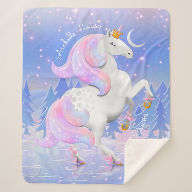 Manta Sherpa Princesa azul de unicornio en decoración de guarde (Anverso)