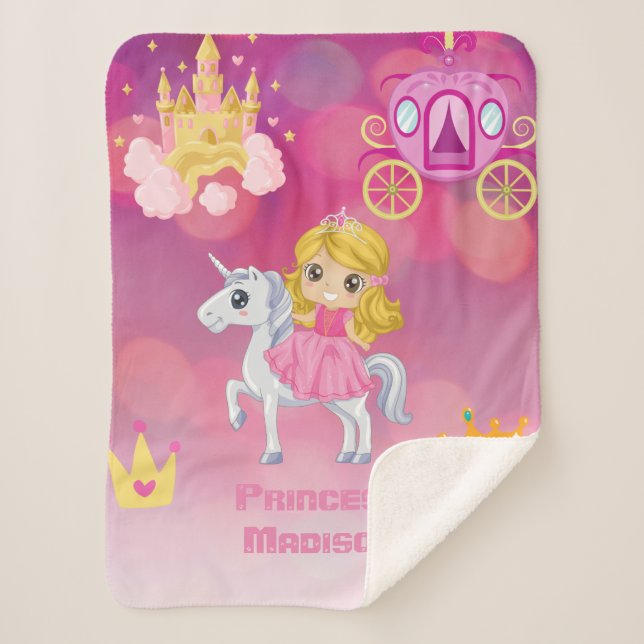 Manta Sherpa Princesa rosa personalizada (Anverso)