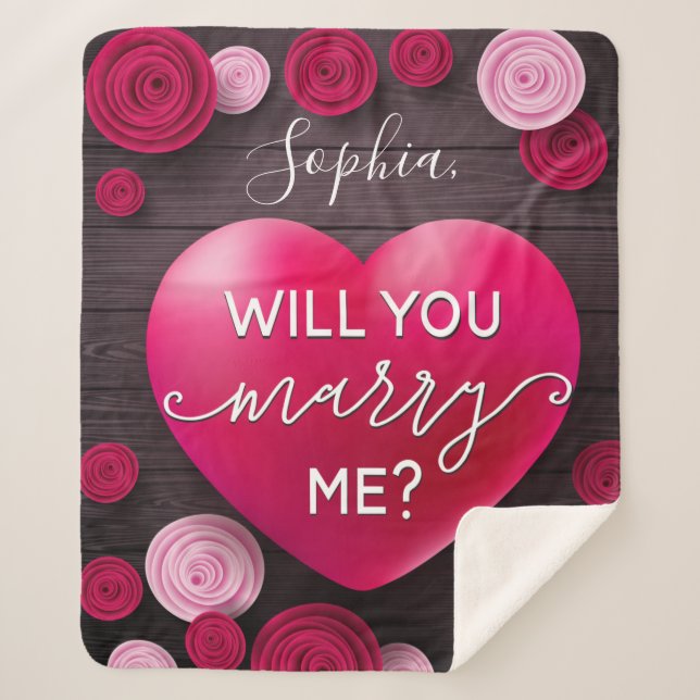 Manta Sherpa Propuesta de Boda del corazón floral - ¿Se casará  (Anverso)