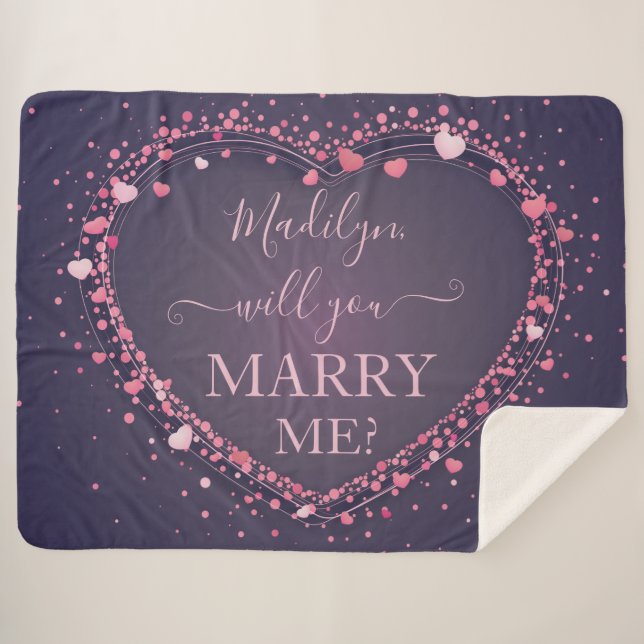 Manta Sherpa Propuesta de matrimonio de corazones rosas brillan (Anverso (horizontal))
