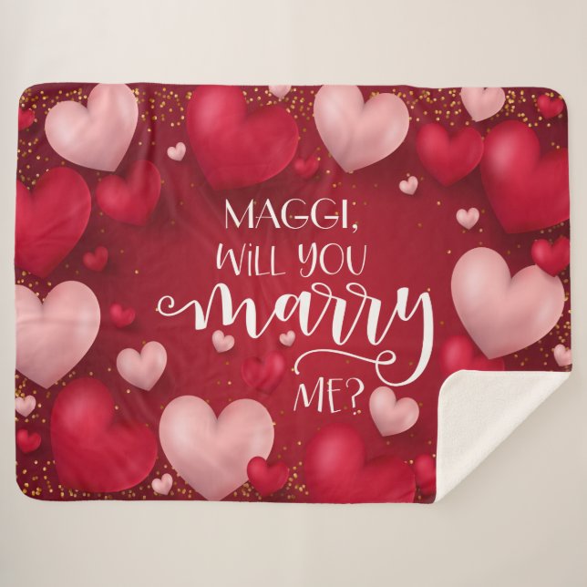Manta Sherpa Propuesta de matrimonio Personalizado de los coraz (Anverso (horizontal))