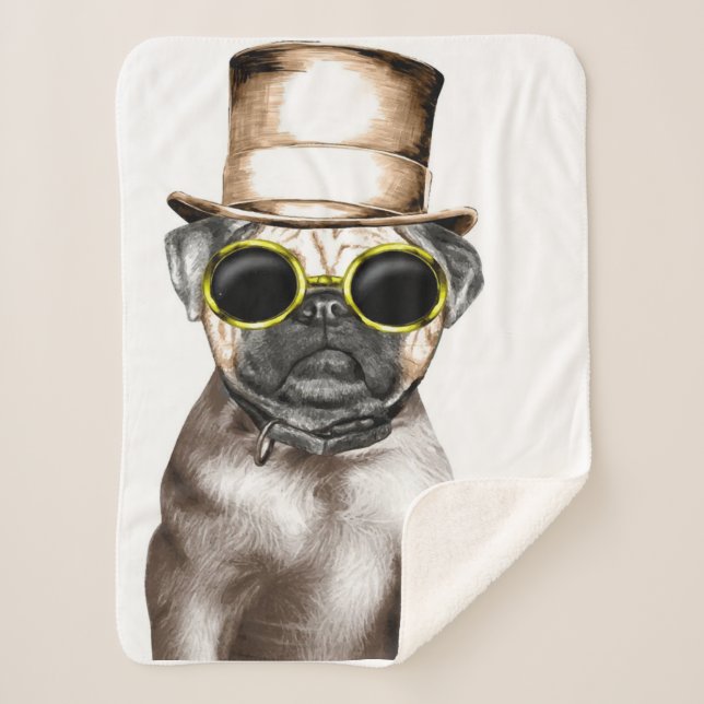 Manta Sherpa Pug De Vapor Realmente Cuidado Con Gafas (Anverso)