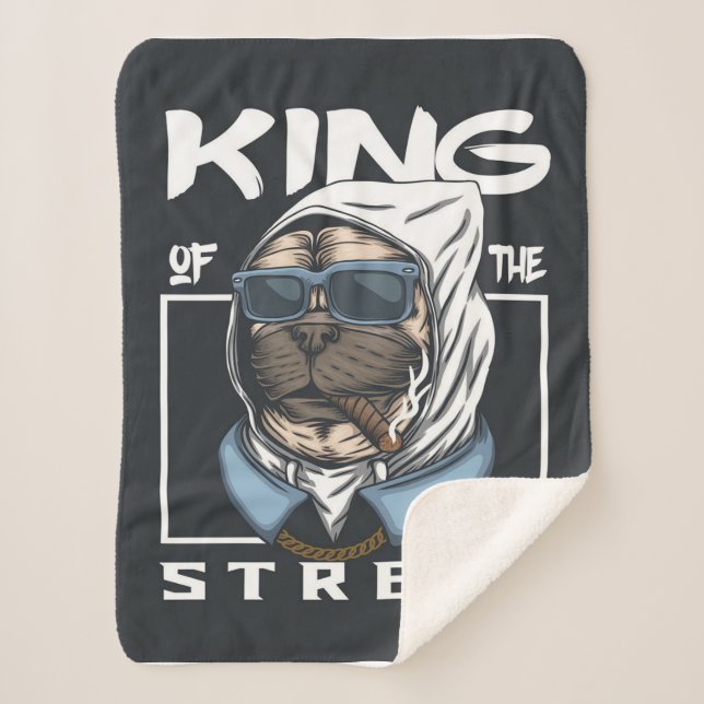 Manta Sherpa PUG King of the street Blanket (Anverso)