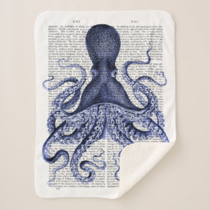 Manta Sherpa Pulpo azul