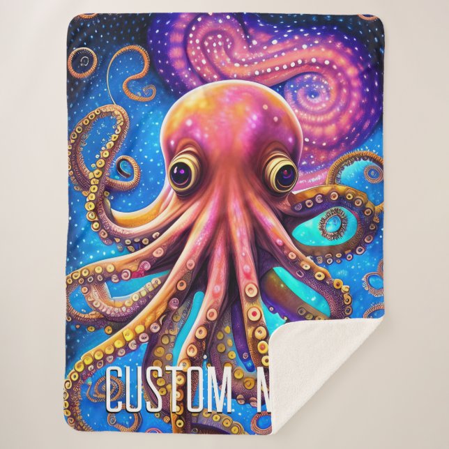 Manta Sherpa Pulpo kraken con nombre personalizado (Anverso)