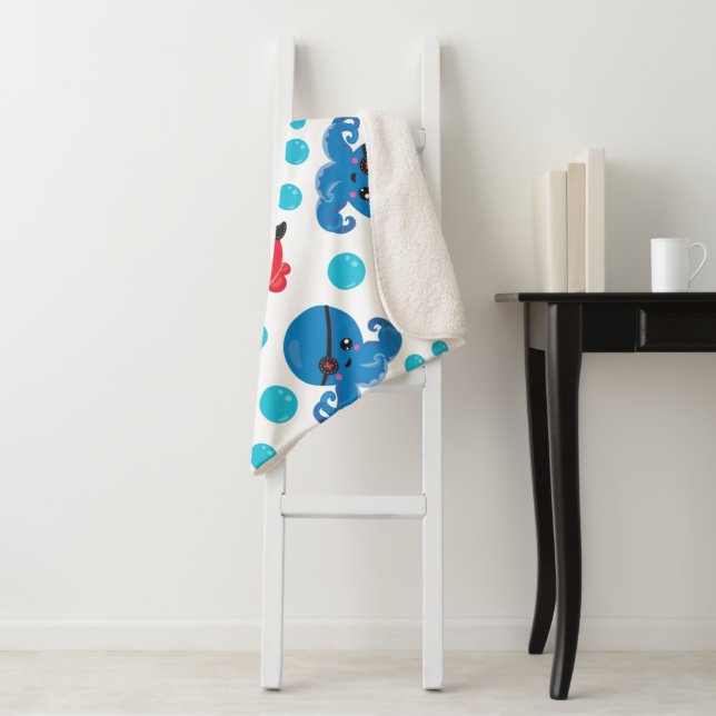 Manta Sherpa Pulpo pirata, patrón de pulpo, animales marinos (In situ)