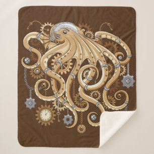 Manta Sherpa Pulpo Steampunk Retro Fantasía Mecánica