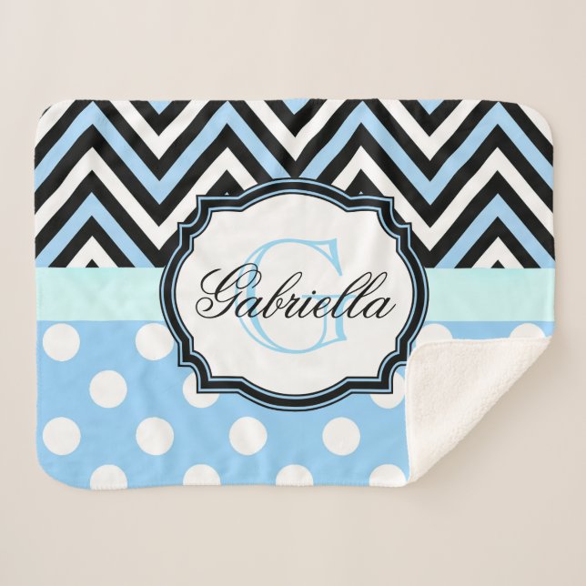 Manta Sherpa Puntos azules y rayas (Anverso (horizontal))