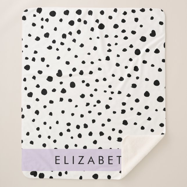 Manta Sherpa Puntos dálmatas, puntos, negro y blanco, tu nombre (Anverso)