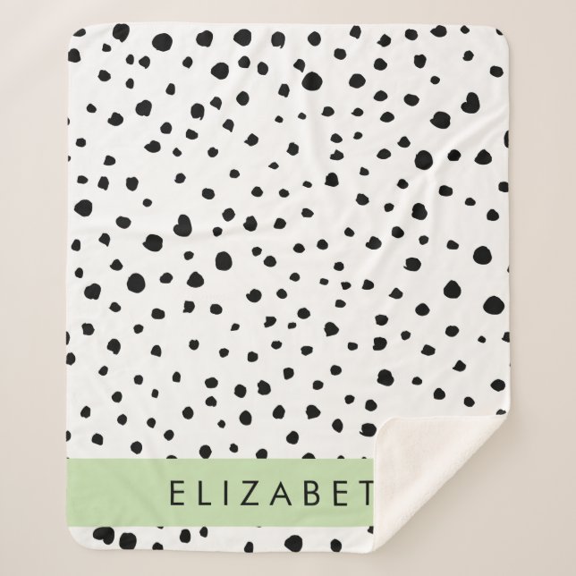 Manta Sherpa Puntos dálmatas, puntos, negro y blanco, tu nombre (Anverso)