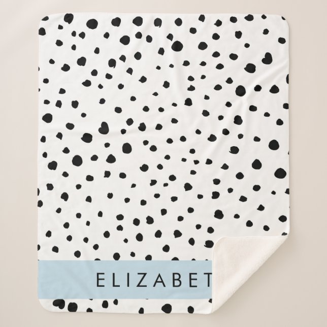 Manta Sherpa Puntos dálmatas, puntos, negro y blanco, tu nombre (Anverso)