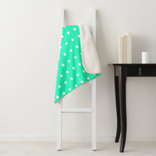 Manta Sherpa Puntos Mint Green y White Polka
