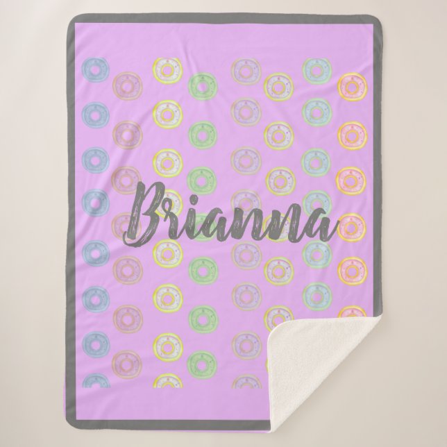 Manta Sherpa Purple Custom Name Donut Sherpa Blanket (Anverso)
