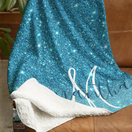 Manta Sherpa Purpurina azul moderno marca nombre personalizado