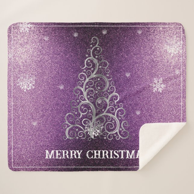 Manta Sherpa Purpurina de árbol de Navidad y copos de nieve | M (Anverso (horizontal))
