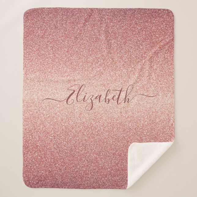 Manta Sherpa Purpurina de nombre dorado rosa rosa rosa (Anverso)