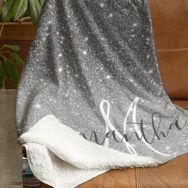 Manta Sherpa Purpurina Gris moderno marca nombre personalizado (Subido por el creador)