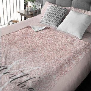 Manta Sherpa Purpurina rosa moderno marca nombre personalizado