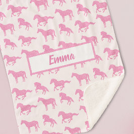 Manta Sherpa Purpurina Rosa Patrón de Caballo Niña Pequeña Nomb