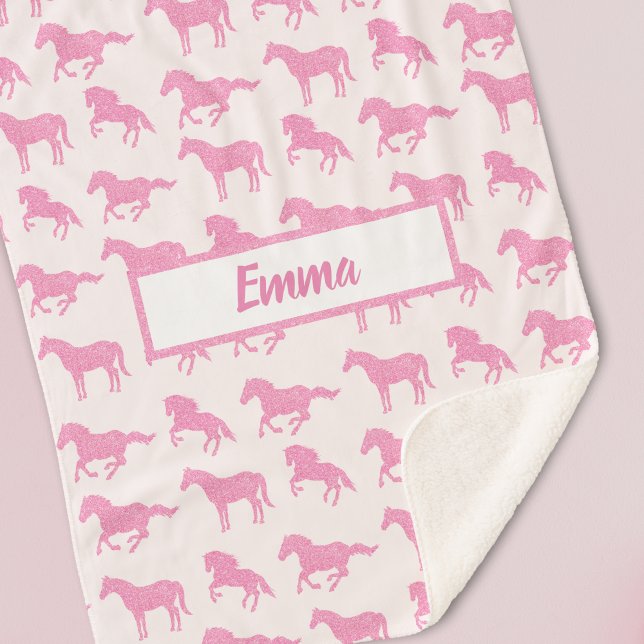 Manta Sherpa Purpurina Rosa Patrón de Caballo Niña Pequeña Nomb (Subido por el creador)