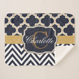 Manta Sherpa Quatrefoil Chevron Monograma