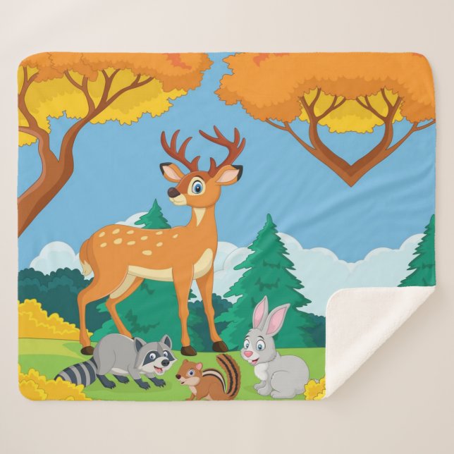 Manta Sherpa Raccoon Chipmunk Rabbit Deer Fall Landsca (Anverso (horizontal))