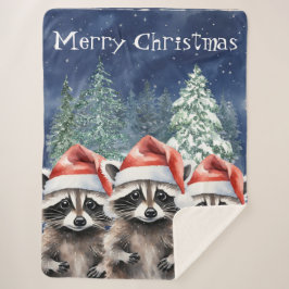 Manta Sherpa Raccoon Feliz Navidad