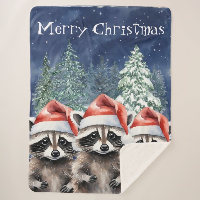 Manta Sherpa Raccoon Feliz Navidad (Anverso)