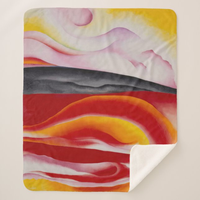 Manta Sherpa Racha roja, amarilla y negra | Georgia O'Keeffe | (Anverso)