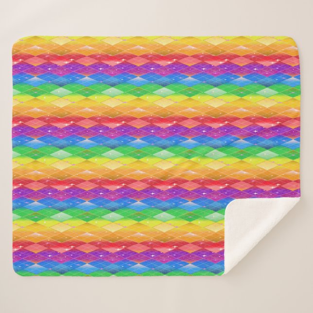 Manta Sherpa Rainbow Glitter Pride Argyle Diamond  (Anverso (horizontal))