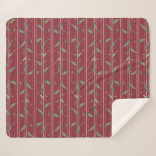 Manta Sherpa Rama de hojas en papel pintado rojo