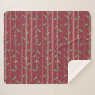 Manta Sherpa Rama de hojas en papel pintado rojo