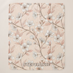 Manta Sherpa Rama Floral de Melocotón Suave con Flores Blancas