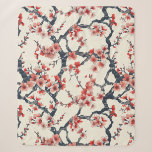 Manta Sherpa Ramas de flor de cerezo de coral marfil floral asi