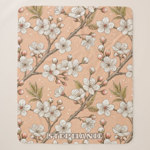 Manta Sherpa Ramas de Sakura de Melocotón Botánico Floral Blanc